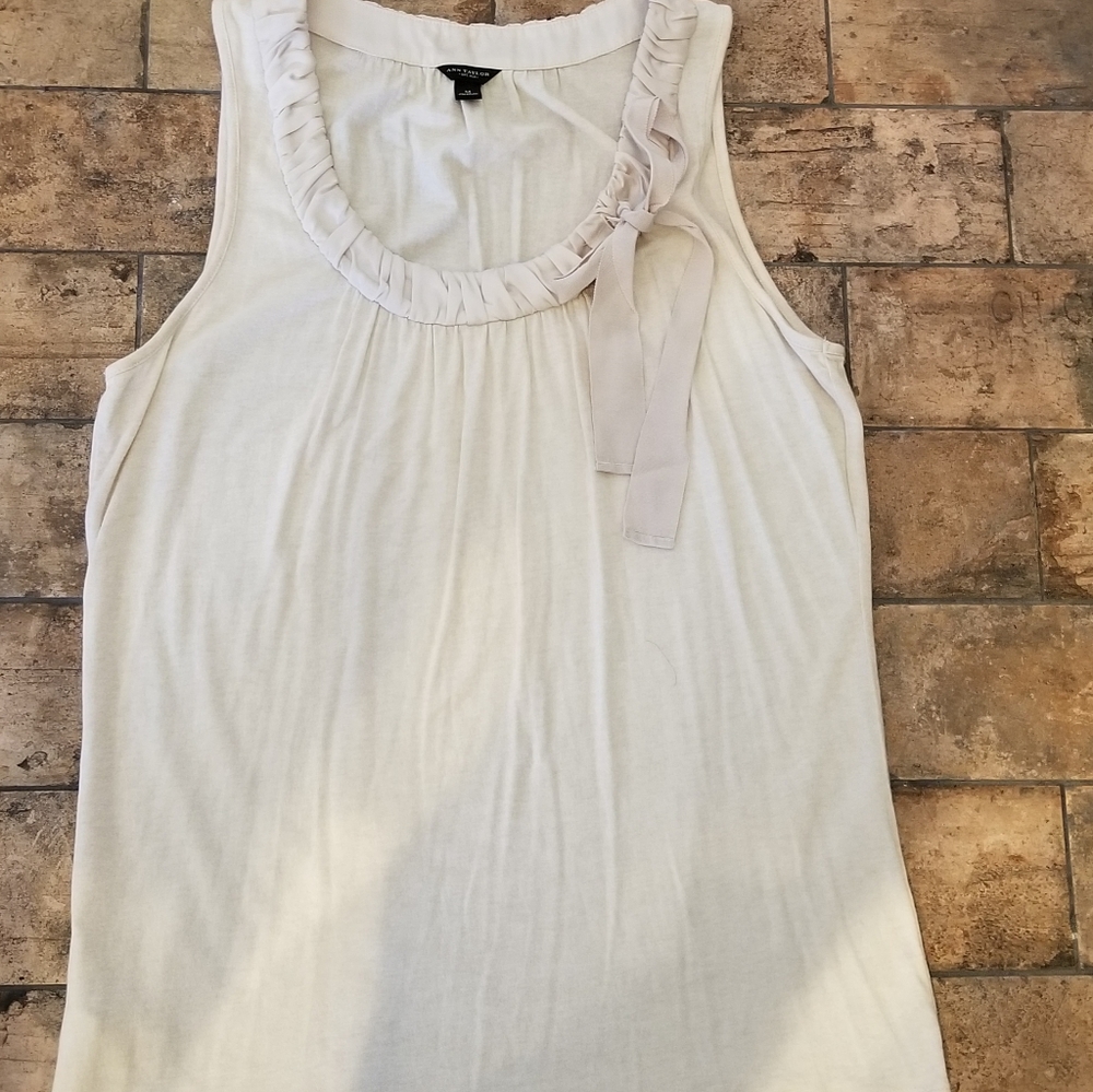 Loft Tank Top Blouse Size Medium M Cream Tan with Ribbon